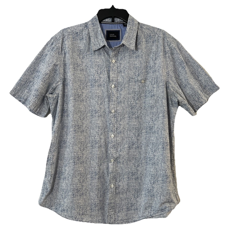 Louis Raphael Men's Collar Button Up Short Sleeve Shirt Size Large Blue
